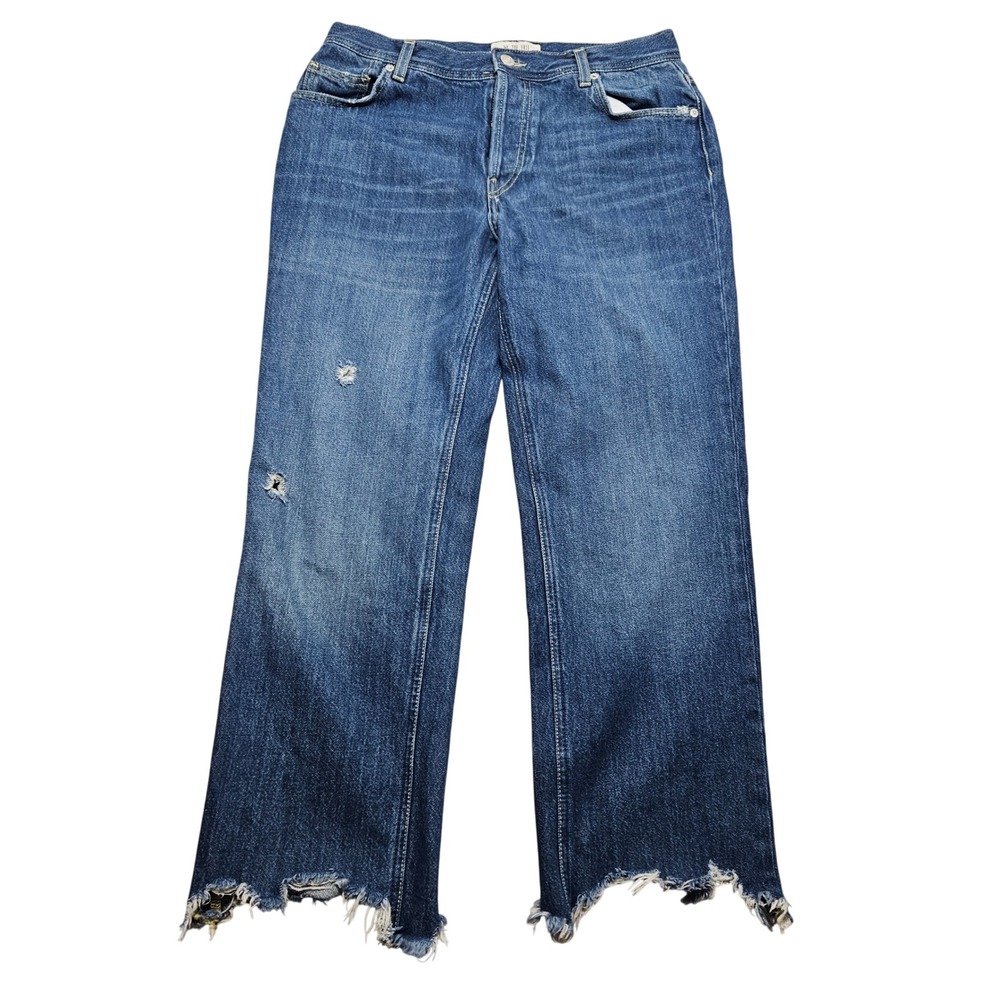 We The Free Free People Wide Leg Distressed Raw Hem Jean Medium Wash 29 OB832365